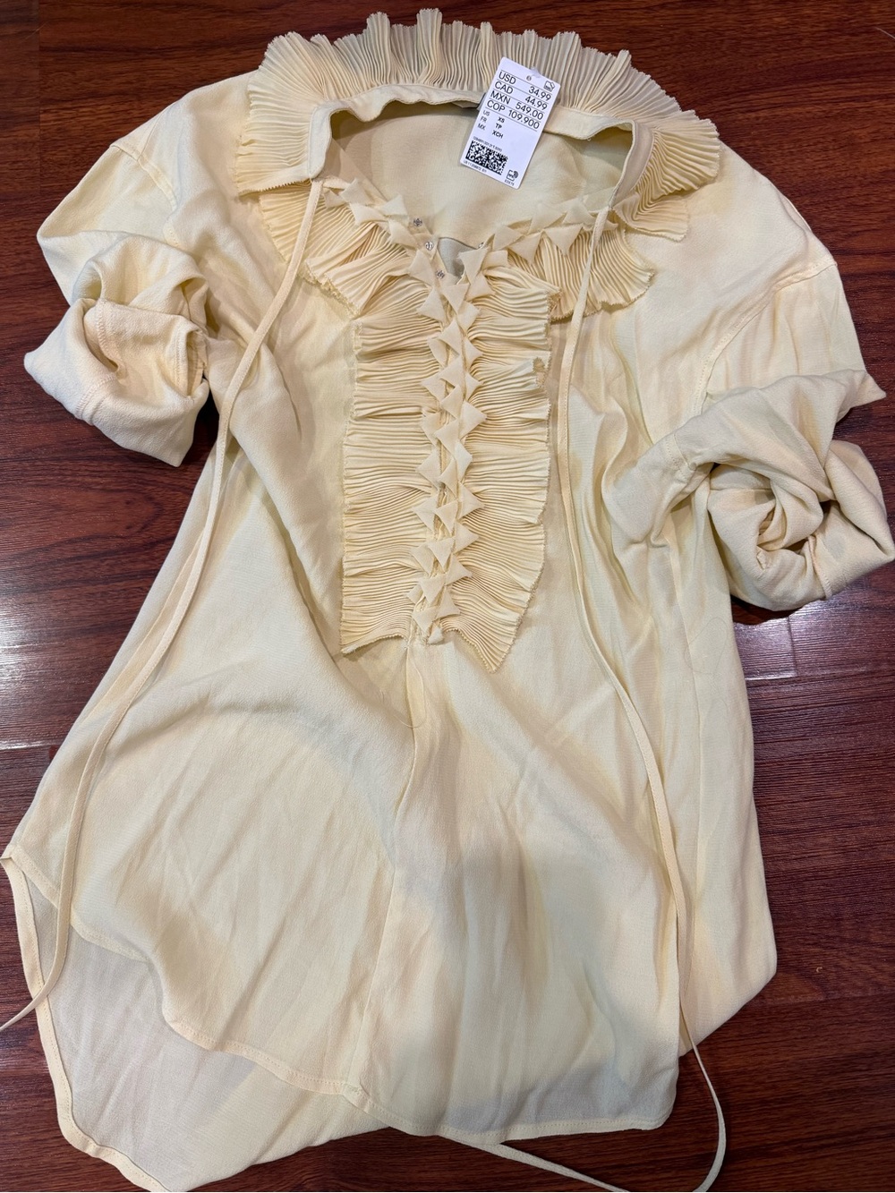 Pleated Ruffle V-Neck Women’s Top in Light Cream